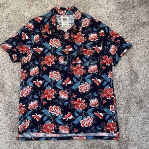 ACA JOE Floral Print Short Sleeve Cotton Polo Shirt XL